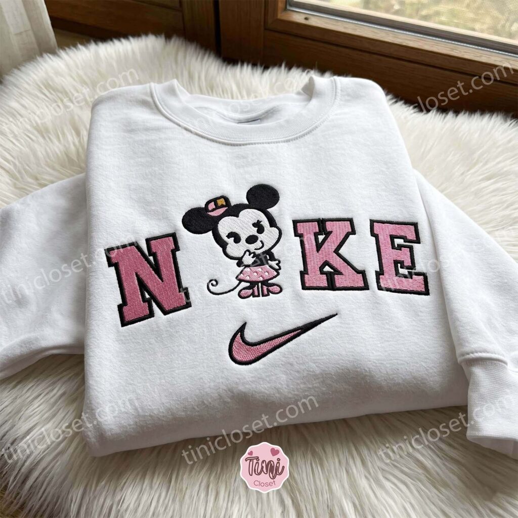 Cute Minnie Embroidered Crewneck, Disney Embroidered Hoodie, Just Because Gift For Him, Cozy Gifts For Girlfriend