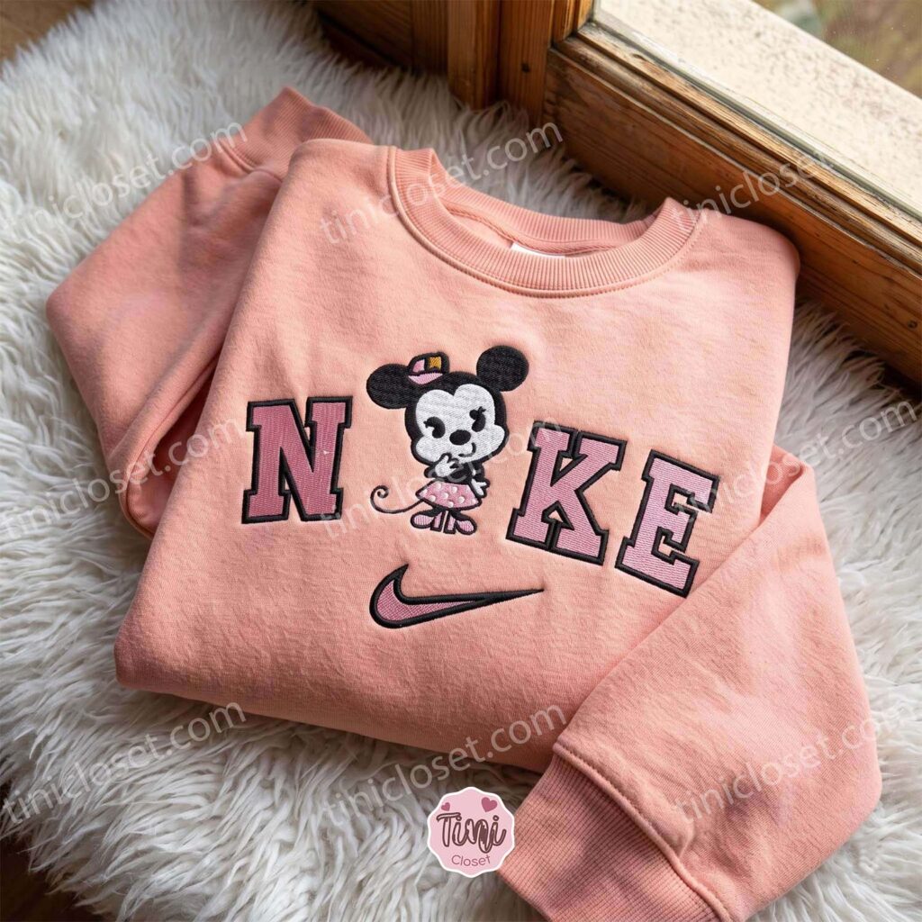 Cute Minnie Embroidered Crewneck, Disney Embroidered Hoodie, Just Because Gift For Him, Cozy Gifts For Girlfriend