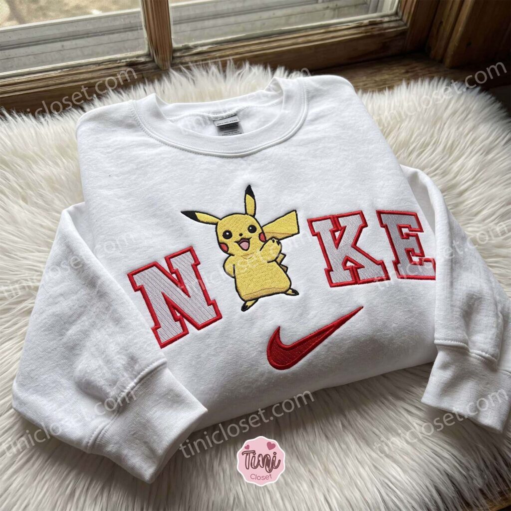 Pikachu Embroidered Crewneck, Pokemon Embroidered Hoodie, Just Because Gift For Him, Cozy Gifts For Girlfriend