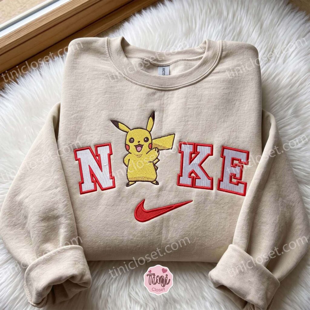 Pikachu Embroidered Crewneck, Pokemon Embroidered Hoodie, Just Because Gift For Him, Cozy Gifts For Girlfriend
