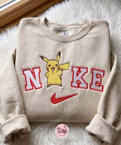 Pikachu Embroidered Crewneck, Pokemon Embroidered Hoodie, Just Because Gift For Him, Cozy Gifts For Girlfriend (2)