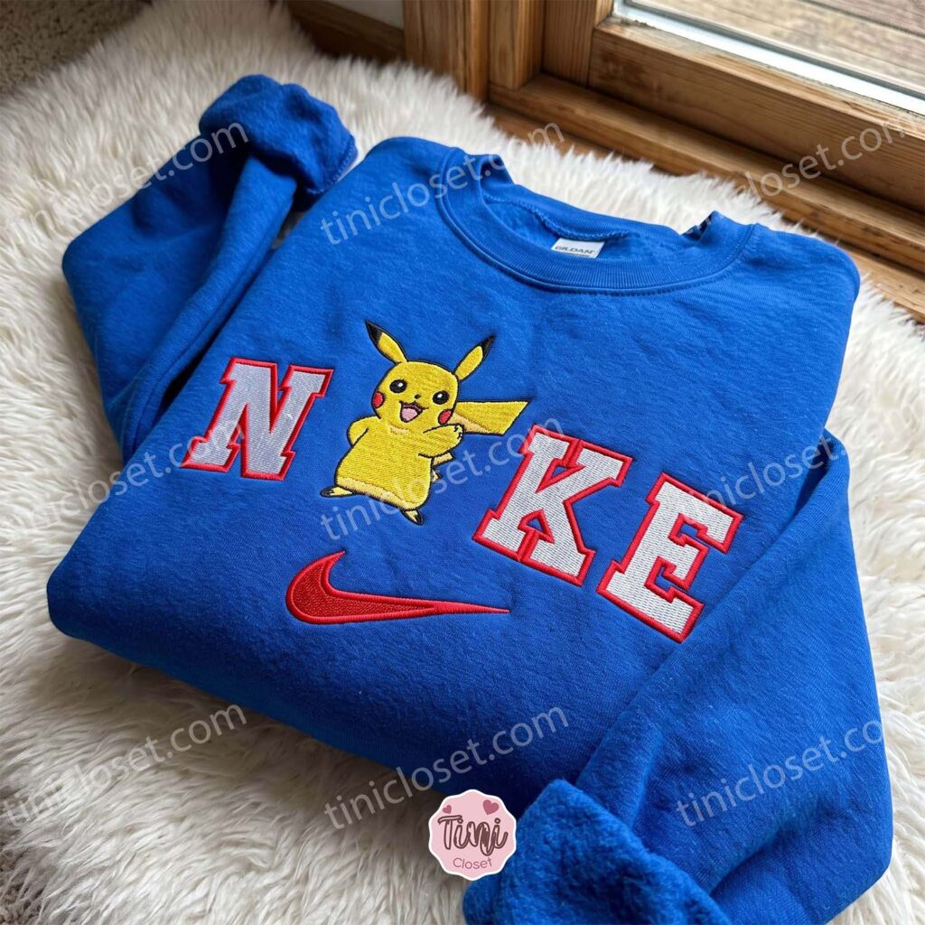Pikachu Embroidered Crewneck, Pokemon Embroidered Hoodie, Just Because Gift For Him, Cozy Gifts For Girlfriend