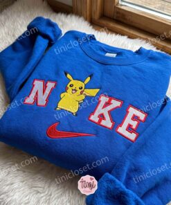 Pikachu Embroidered Crewneck, Pokemon Embroidered Hoodie, Just Because Gift For Him, Cozy Gifts For Girlfriend (3)
