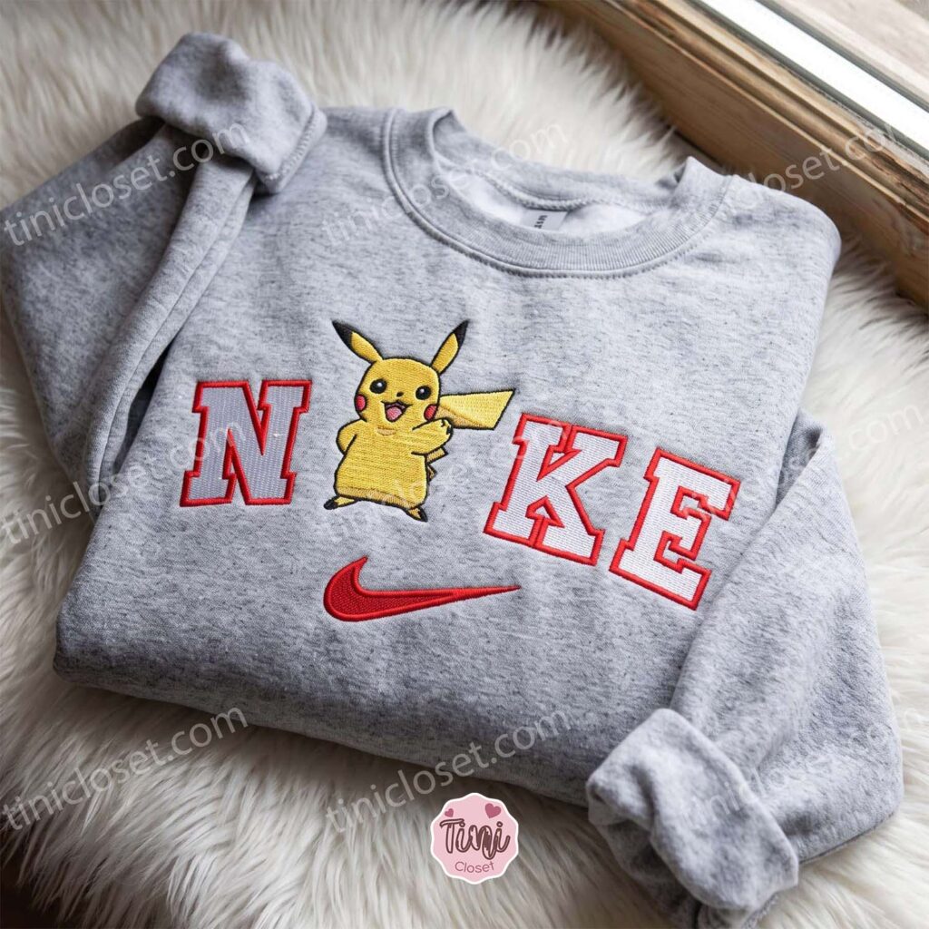 Pikachu Embroidered Crewneck, Pokemon Embroidered Hoodie, Just Because Gift For Him, Cozy Gifts For Girlfriend