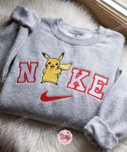 Pikachu Embroidered Crewneck, Pokemon Embroidered Hoodie, Just Because Gift For Him, Cozy Gifts For Girlfriend (4)
