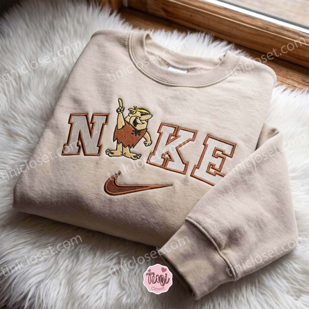 Fred Flintstone from The Flintstones Embroidered Crewneck, Cartoon Embroidered Hoodie, Just Because Gift For Him Fred Flintstone from The Flintstones Embroidered Crewneck, Cartoon Embroidered Hoodie, Just Because Gift For Him