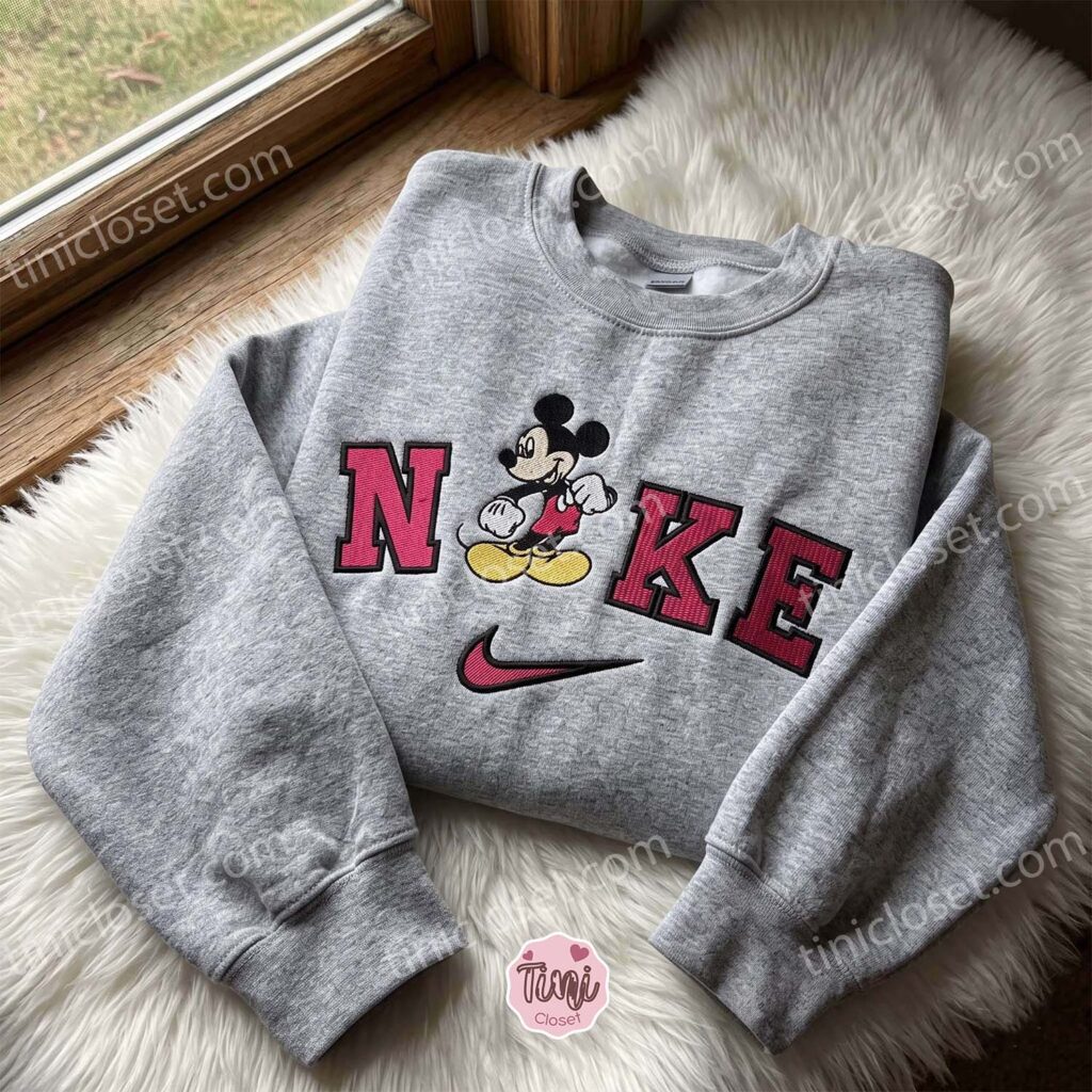 Mickey Embroidered Crewneck, Disney Embroidered Hoodie, Just Because Gift For Him, Cozy Gifts For Girlfriend