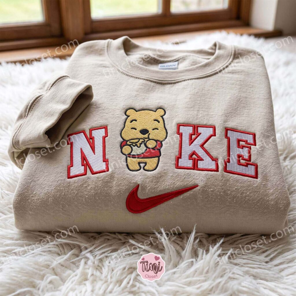Winnie Pooh Embroidered Crewneck, Disney Embroidered Hoodie, Just Because Gift For Him, Cozy Gifts For Girlfriend