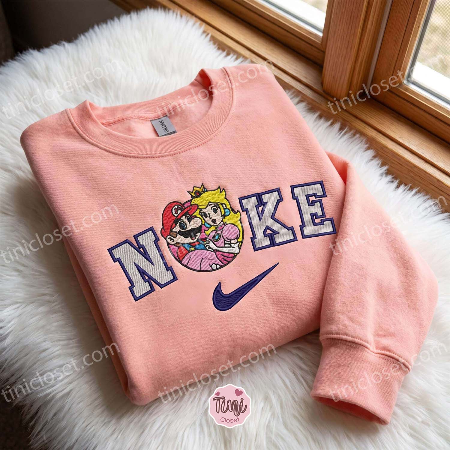 Super Mario and Princess Peach Embroidered Sweatshirt, Video Game Characters Embroidered Hoodie, Romantic Gift For Her Super Mario and Princess Peach Embroidered Sweatshirt, Video Game Characters Embroidered Hoodie, Romantic Gift For Her