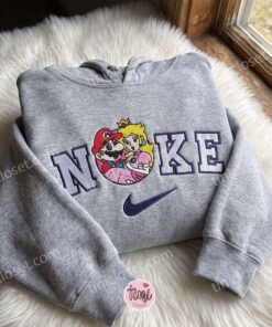 Super Mario and Princess Peach Embroidered Sweatshirt, Video Game Characters Embroidered Hoodie, Romantic Gift For Her 2 Super Mario and Princess Peach Embroidered Sweatshirt, Video Game Characters Embroidered Hoodie, Romantic Gift For Her (2)