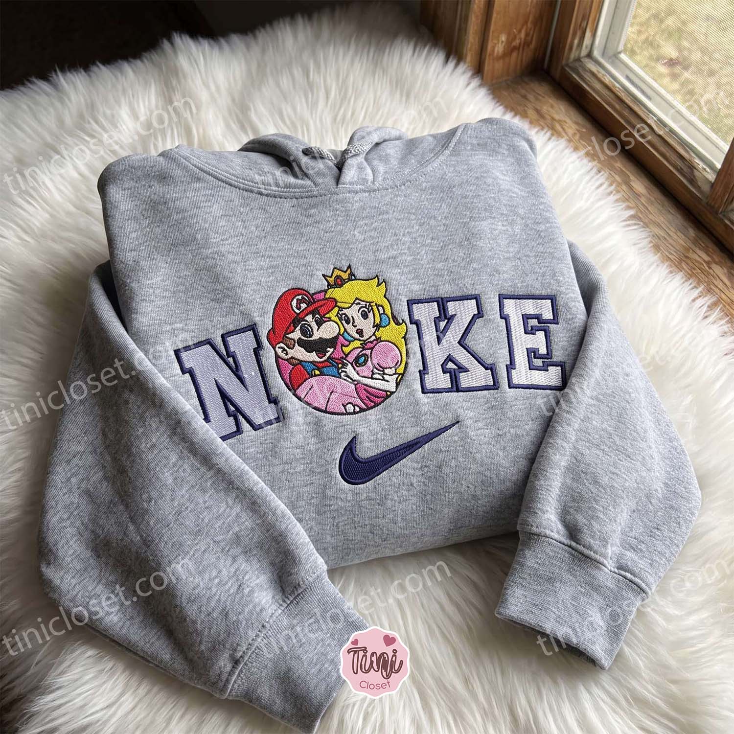 Super Mario and Princess Peach Embroidered Sweatshirt, Video Game Characters Embroidered Hoodie, Romantic Gift For Her Super Mario and Princess Peach Embroidered Sweatshirt, Video Game Characters Embroidered Hoodie, Romantic Gift For Her