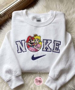 Super Mario and Princess Peach Embroidered Sweatshirt, Video Game Characters Embroidered Hoodie, Romantic Gift For Her 3 Super Mario and Princess Peach Embroidered Sweatshirt, Video Game Characters Embroidered Hoodie, Romantic Gift For Her (3)