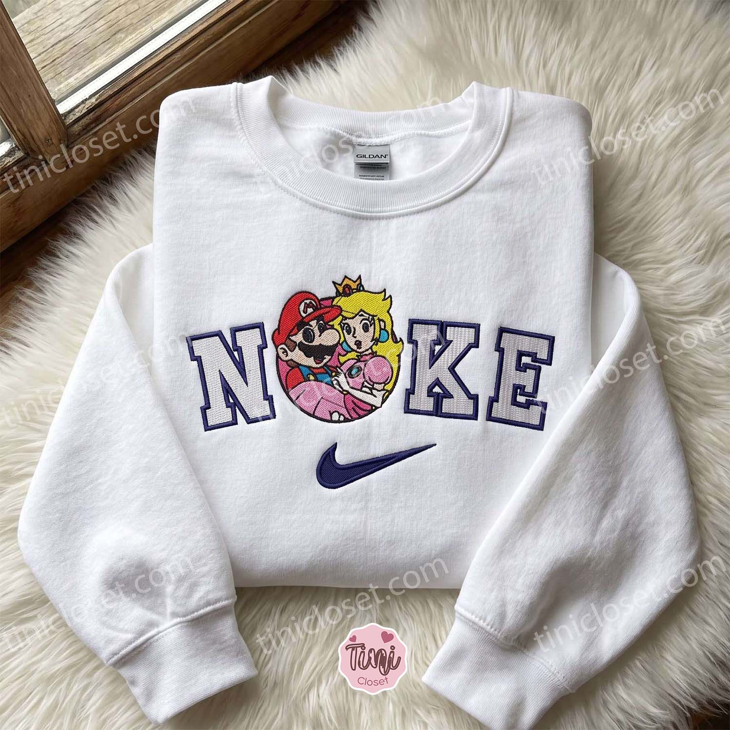 Super Mario and Princess Peach Embroidered Sweatshirt, Video Game Characters Embroidered Hoodie, Romantic Gift For Her Super Mario and Princess Peach Embroidered Sweatshirt, Video Game Characters Embroidered Hoodie, Romantic Gift For Her