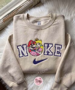 Super Mario and Princess Peach Embroidered Sweatshirt, Video Game Characters Embroidered Hoodie, Romantic Gift For Her (4)