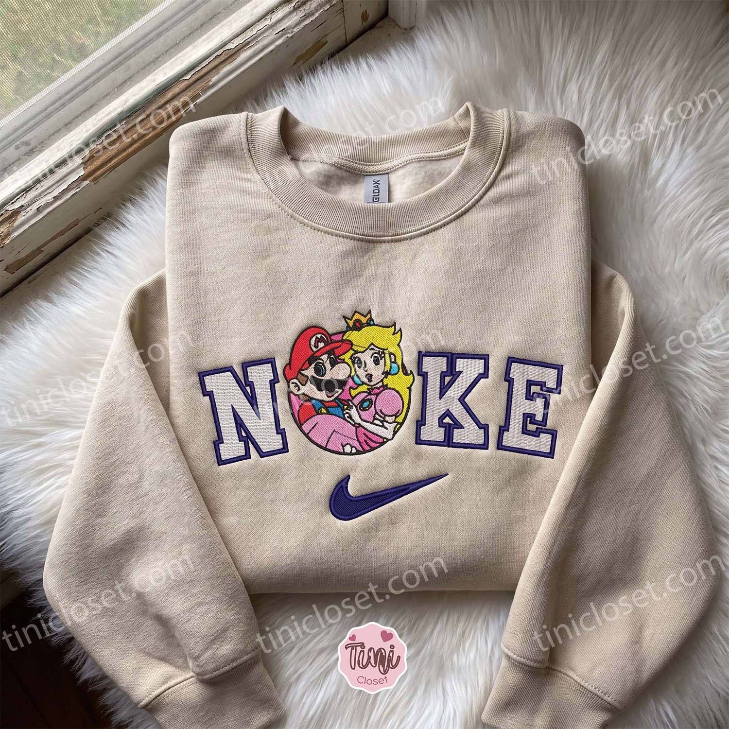 Super Mario and Princess Peach Embroidered Sweatshirt, Video Game Characters Embroidered Hoodie, Romantic Gift For Her Super Mario and Princess Peach Embroidered Sweatshirt, Video Game Characters Embroidered Hoodie, Romantic Gift For Her