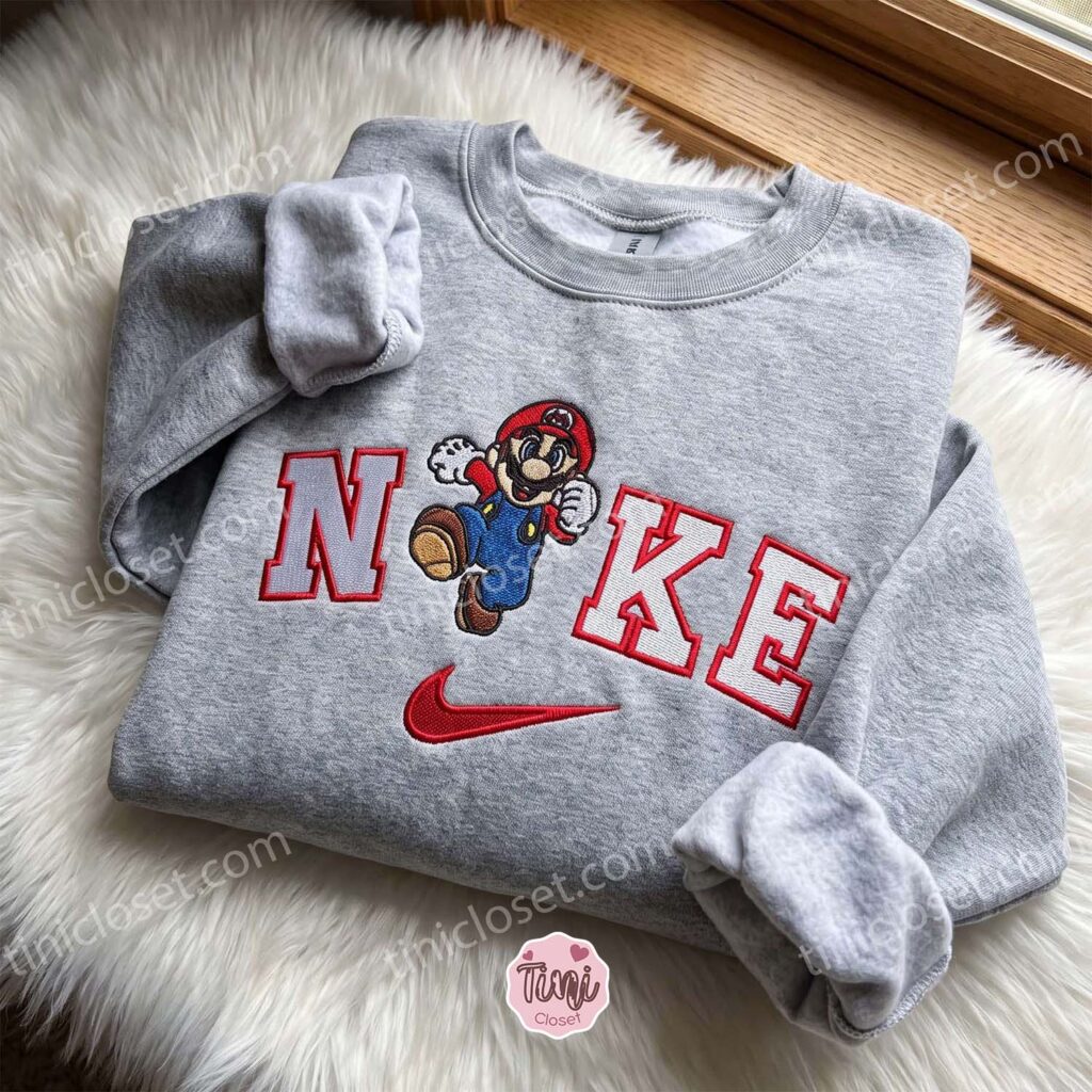 Happy Mario Embroidered Sweatshirt, Video Game Characters Embroidered Hoodie, Just Because Gift For Him Happy Mario Embroidered Sweatshirt, Video Game Characters Embroidered Hoodie, Just Because Gift For Him