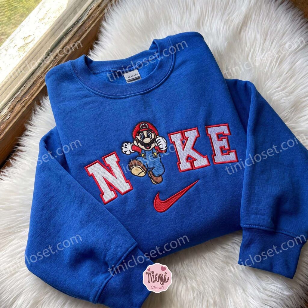 Happy Mario Embroidered Sweatshirt, Video Game Characters Embroidered Hoodie, Just Because Gift For Him