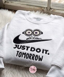 Minion Just Do It Tomorrow Embroidered Sweatshirt, Movie Embroidered Hoodie, Just Because Gift For Him, Cozy Gifts For Girlfriend (3)