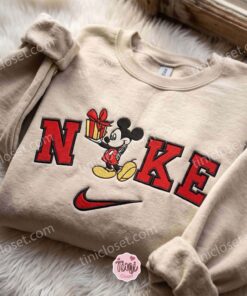 Mickey Mouse Holding A Gift Box Embroidered Sweatshirt, Disney Embroidered Hoodie, Just Because Gift For Him, Cozy Gifts For Girlfriend (2)