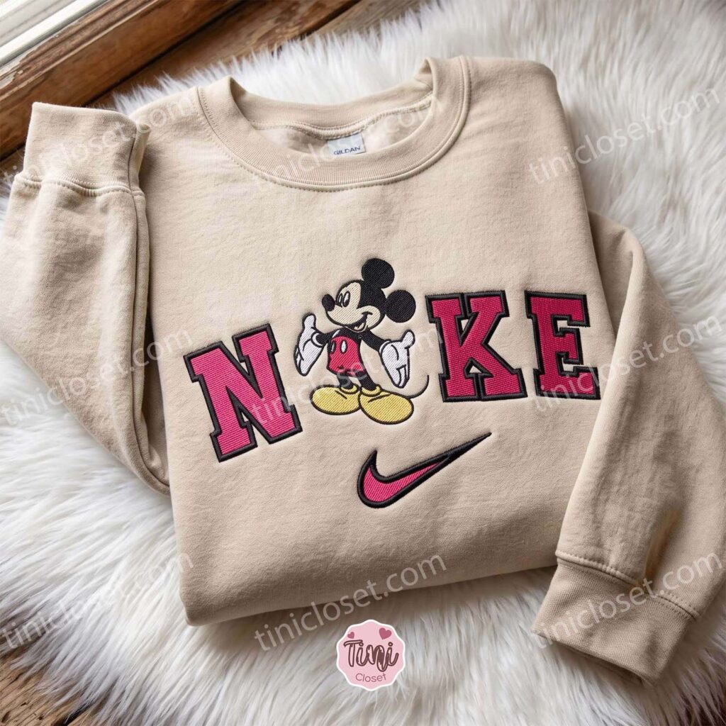Disney Mickey Embroidered Hoodie, Cartoon Embroidered Sweatshirt, Just Because Gift For Him, Cozy Gifts For Girlfriend