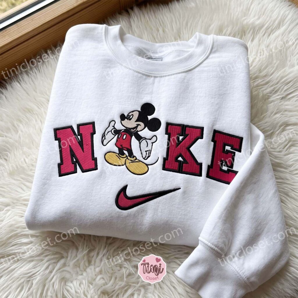 Disney Mickey Embroidered Hoodie, Cartoon Embroidered Sweatshirt, Just Because Gift For Him, Cozy Gifts For Girlfriend