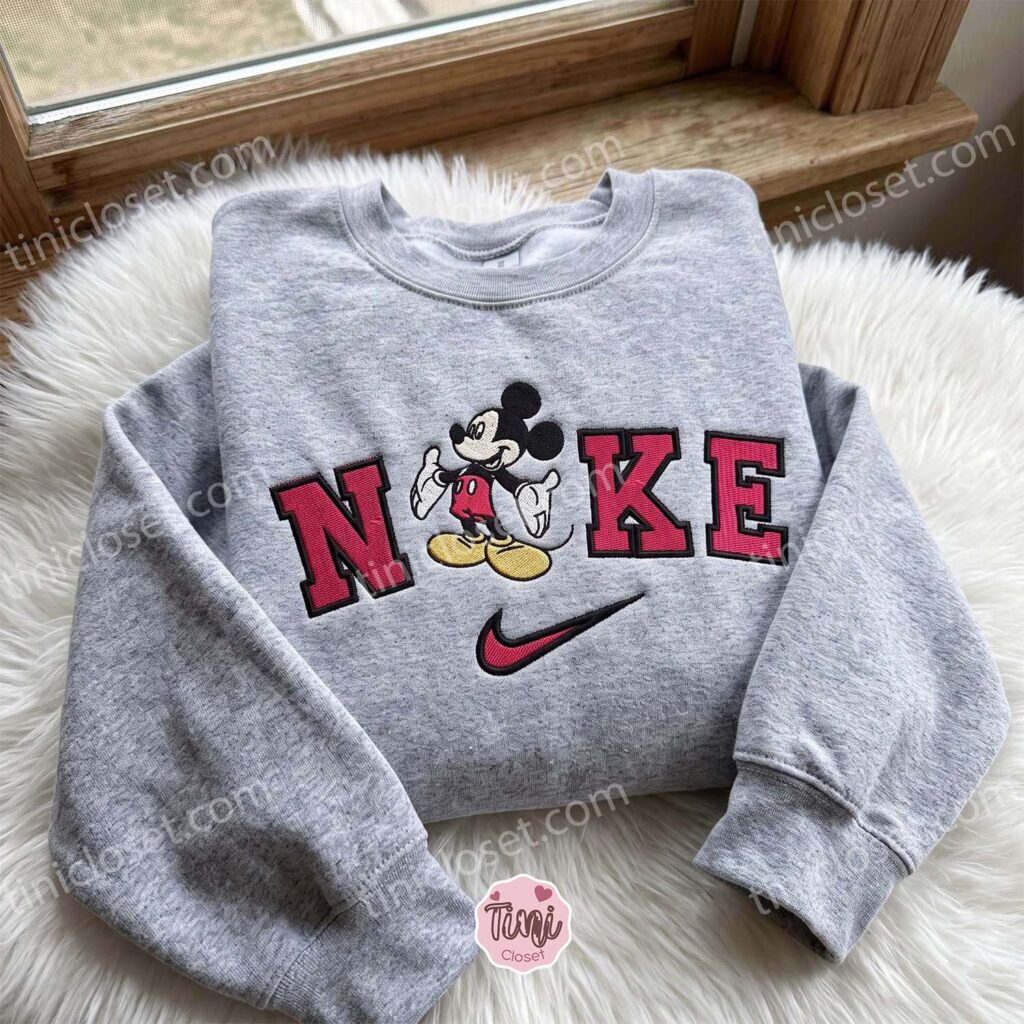 Disney Mickey Embroidered Hoodie, Cartoon Embroidered Sweatshirt, Just Because Gift For Him, Cozy Gifts For Girlfriend