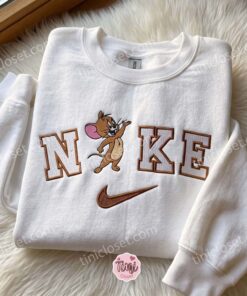 Jerry Embroidered Sweatshirt, Cartoon Embroidered Hoodie, Just Because Gift For Him, Cozy Gifts For Girlfriend (1)