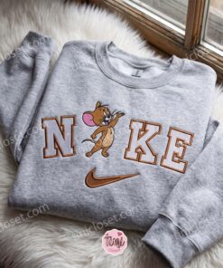 Jerry Embroidered Sweatshirt, Cartoon Embroidered Hoodie, Just Because Gift For Him, Cozy Gifts For Girlfriend (3)