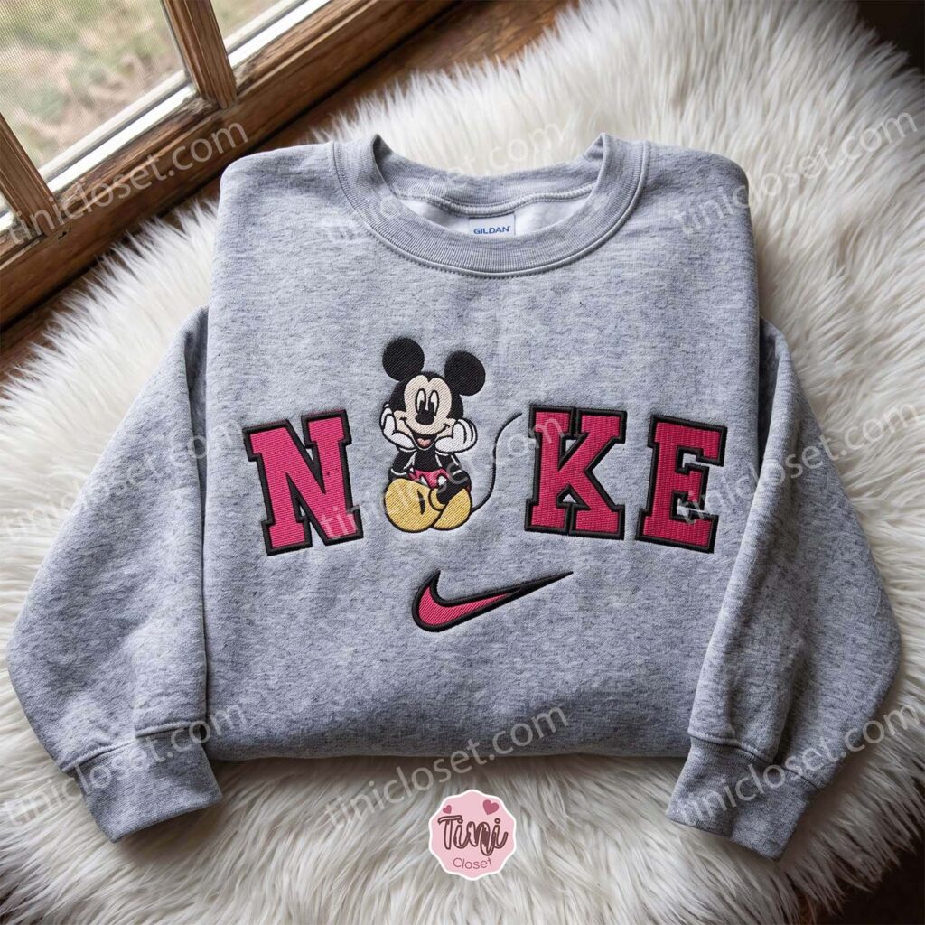 Mickey Disney Embroidered Sweatshirt, Cartoon Embroidered Hoodie, Just Because Gift For Him, Cozy Gifts For Girlfriend Mickey Disney Embroidered Sweatshirt, Cartoon Embroidered Hoodie, Just Because Gift For Him, Cozy Gifts For Girlfriend