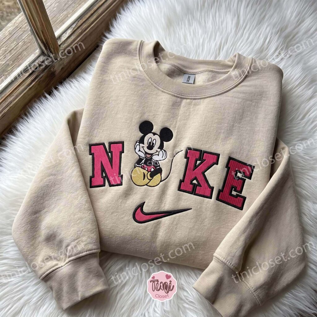 Mickey Disney Embroidered Sweatshirt, Cartoon Embroidered Hoodie, Just Because Gift For Him, Cozy Gifts For Girlfriend