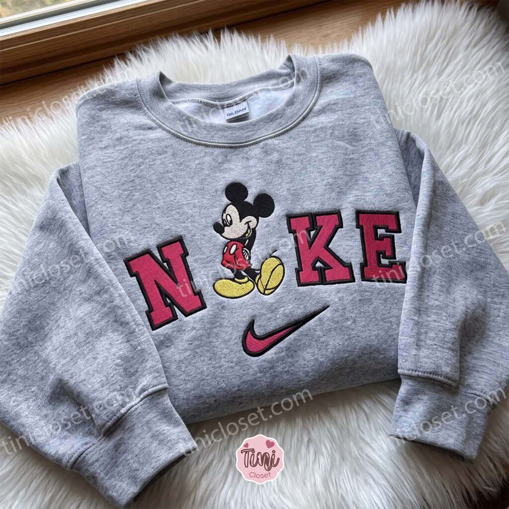 Mickey Disney Embroidered T-shirt, Cartoon Embroidered Hoodie, Just Because Gift For Him, Cozy Gifts For Girlfriend