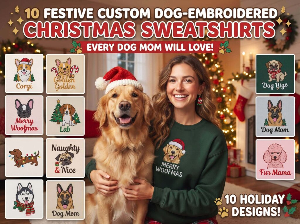 10 Festive Custom Dog Christmas Embroidered Sweatshirts Every Dog Mom Will Love 1 10 Festive Custom Dog Christmas Embroidered Sweatshirts Every Dog Mom Will Love