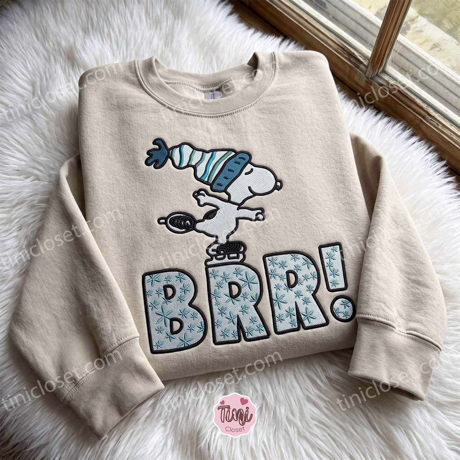 Brr Snoopy Ice Skating Embroidered Sweatshirt, Cozy Gifts For Girlfriend, Just Because Gift For Him