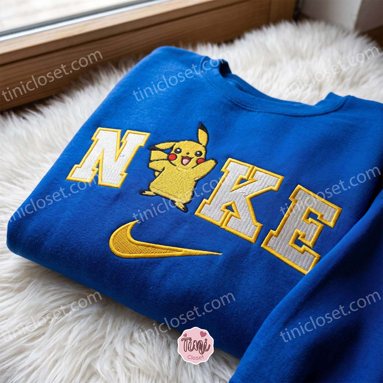Happy Pikachu Embroidered Crewneck, Pokemon Embroidered T-shirt, Anime Embroidered Hoodie