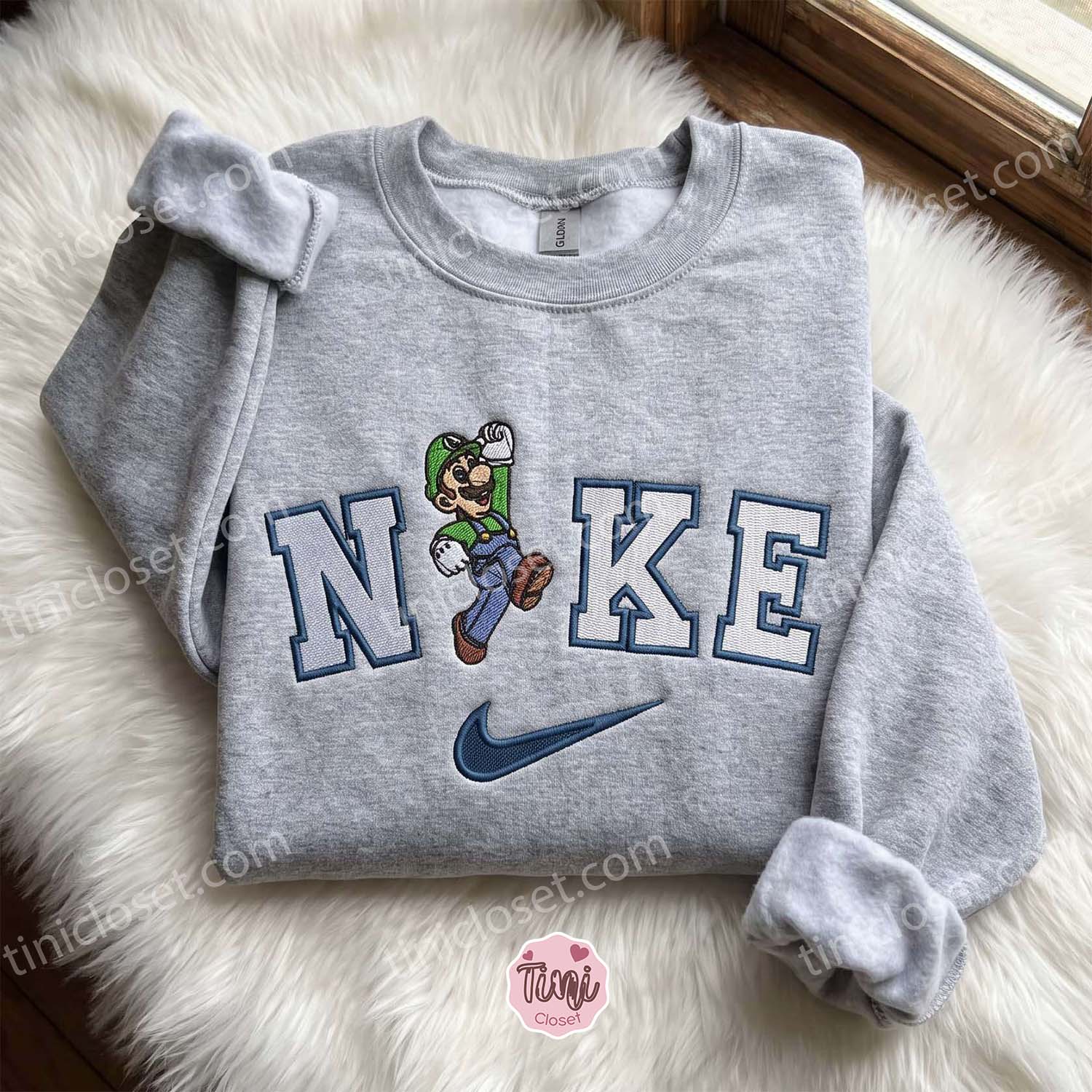 Luigi Embroidered Crewneck, Video Game Characters Embroidered Hoodie, Just Because Gift For Him