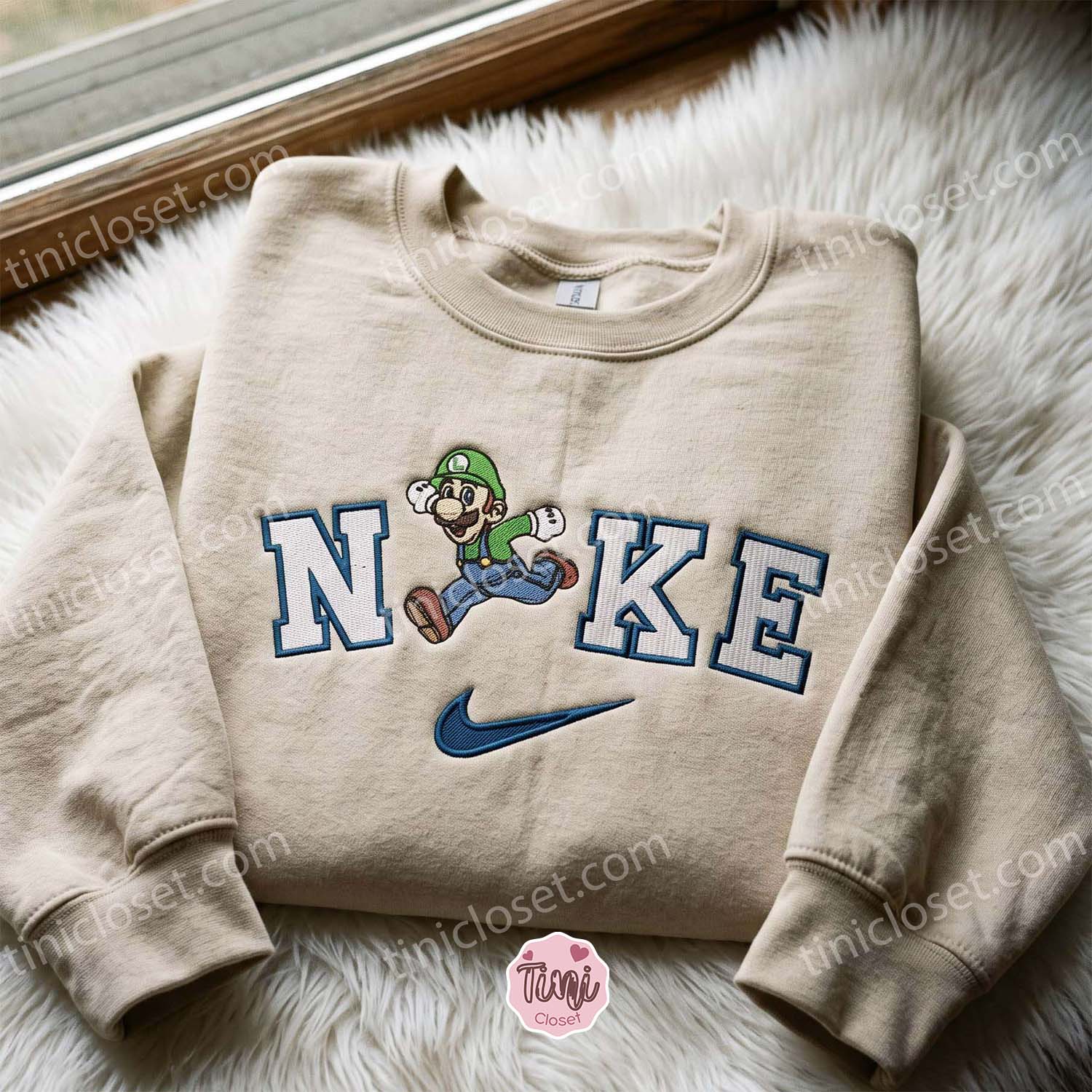 Luigi Embroidered Sweatshirt, Video Game Characters Embroidered Hoodie, Just Because Gift For Him
