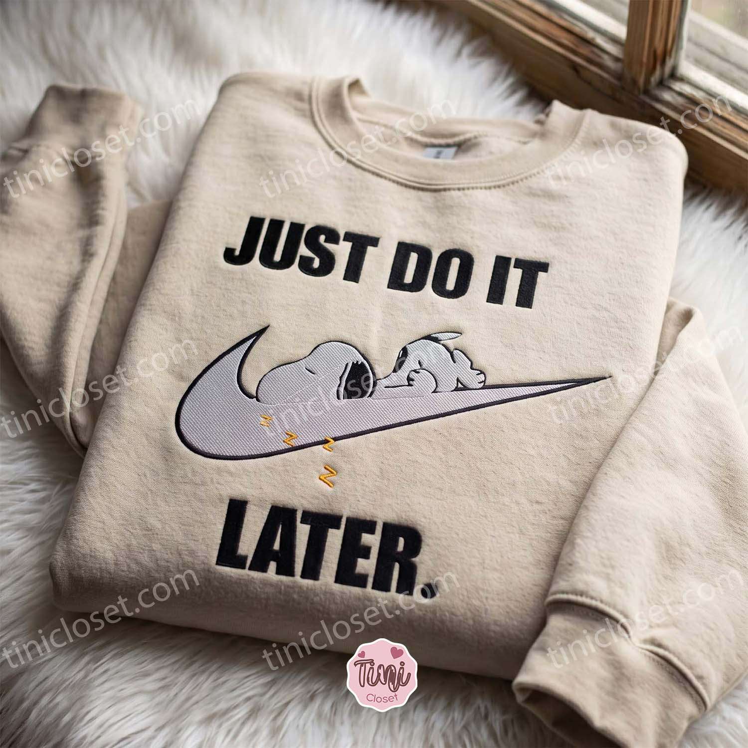 Snoopy Just Do It Later Embroidered Sweatshirt, Just Because Gift For Him, Cozy Gifts For Girlfriend