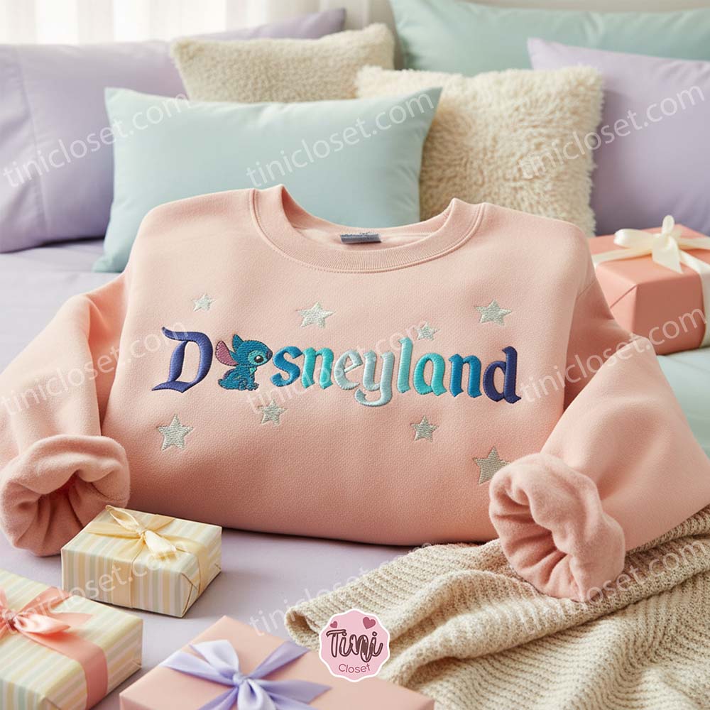 Stitch Disneyland Embroidered Sweatshirt, Cute Cozy Gifts for Girlfriend, Bestie Matching Crewneck