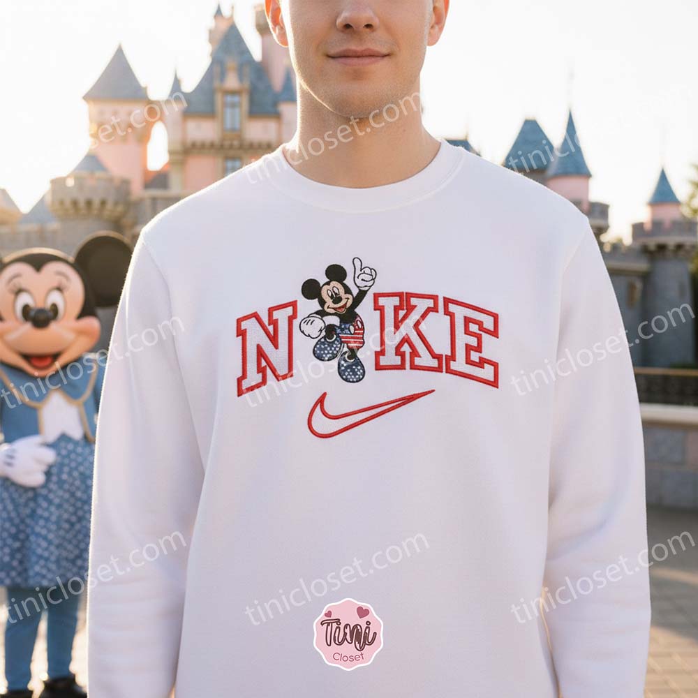 Vintage Mickey USA Embroidered Crewneck, USA Flag Disney Shirt, 4th of July Gift