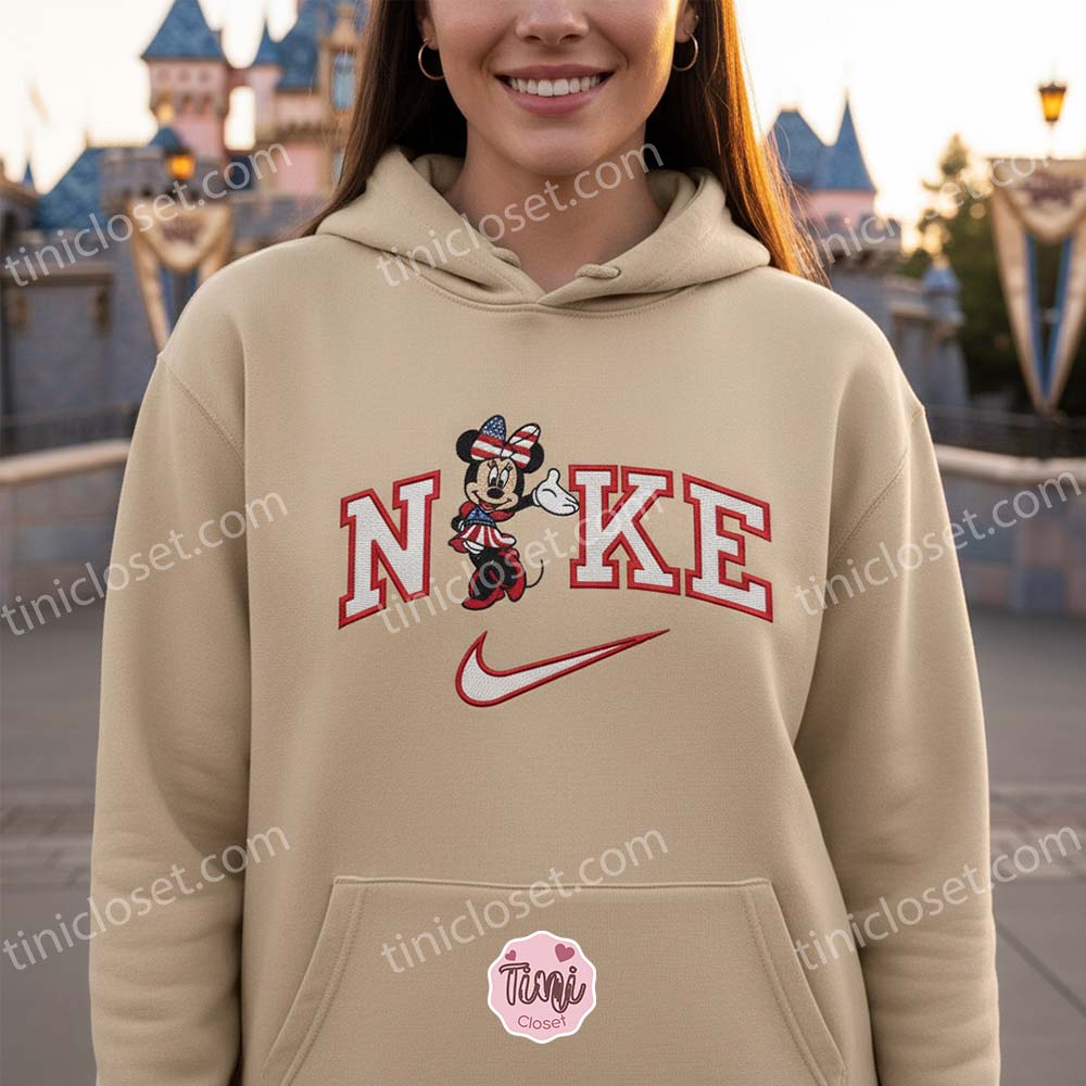 Vintage Minnie USA Embroidered Crewneck, USA Flag Disney Shirt, 4th of July Gift