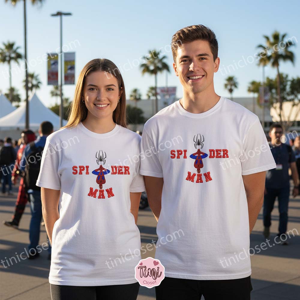 Embroidered Upside Down Spider-Man Hoodie, Embroidered Spider-Man T-Shirt, Custom Superhero Apparel