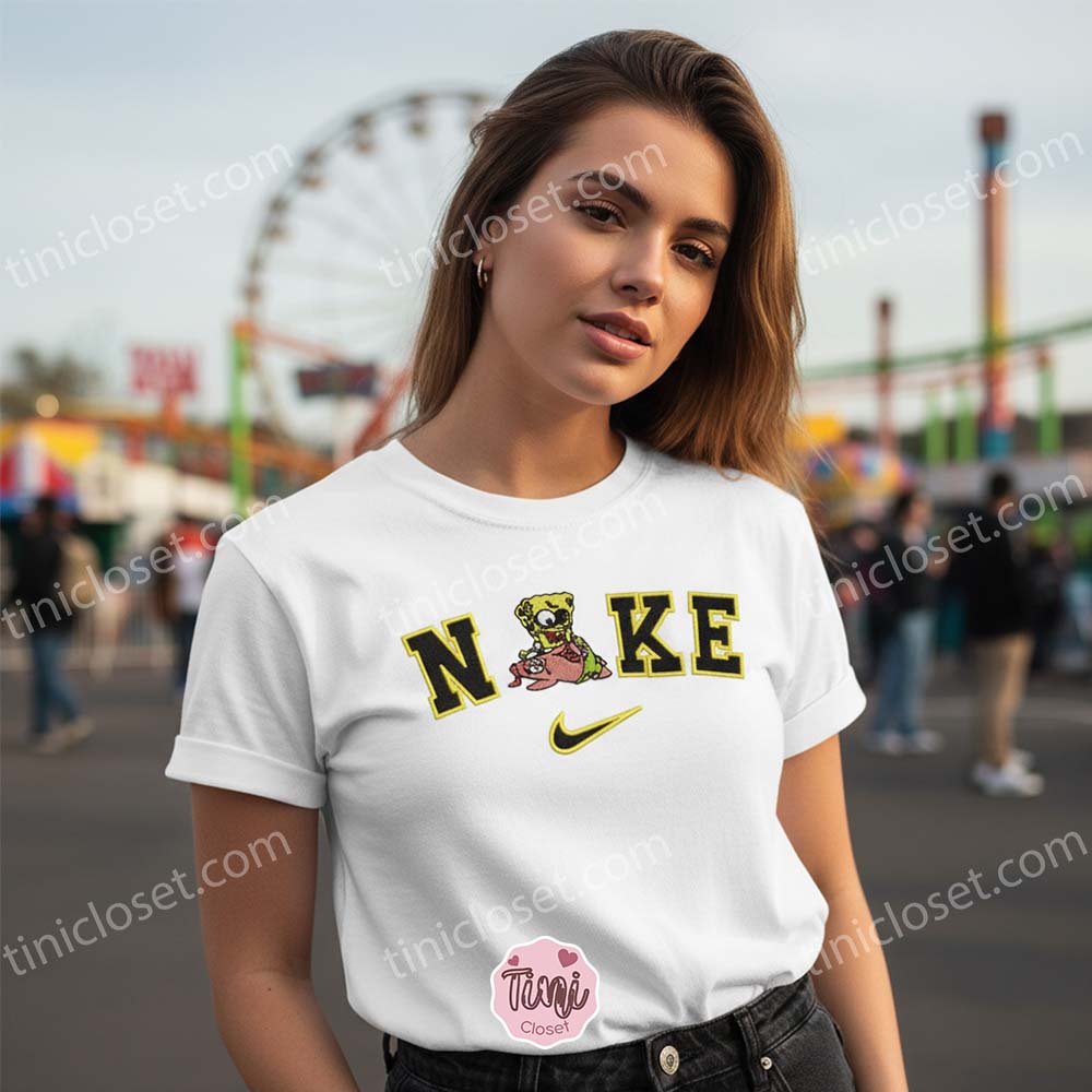 Custom SpongeBob and Patrick Embroidered Hoodie, Funny Cartoon T-shirt, Edgy Streetwear Sweatshirt