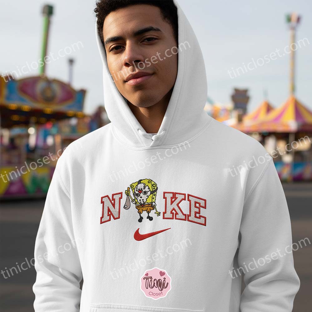 Funny Jason SpongeBob Embroidered Sweatshirt, Spooky Mashup Crewneck, Unique Boyfriend Hoodie Gift