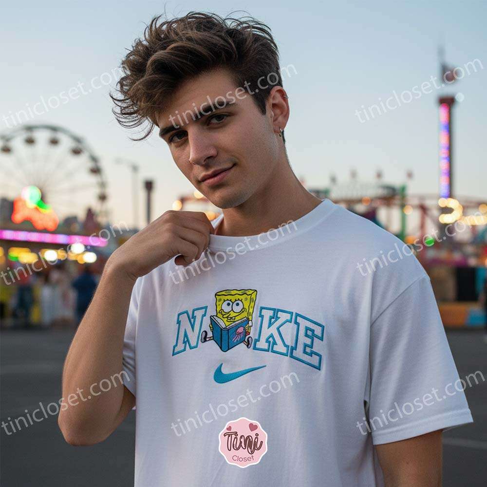 SpongeBob SquarePants Bookworm Embroidered Sweatshirt, Funny Cartoon Apparel, Galentine Gift Ideas