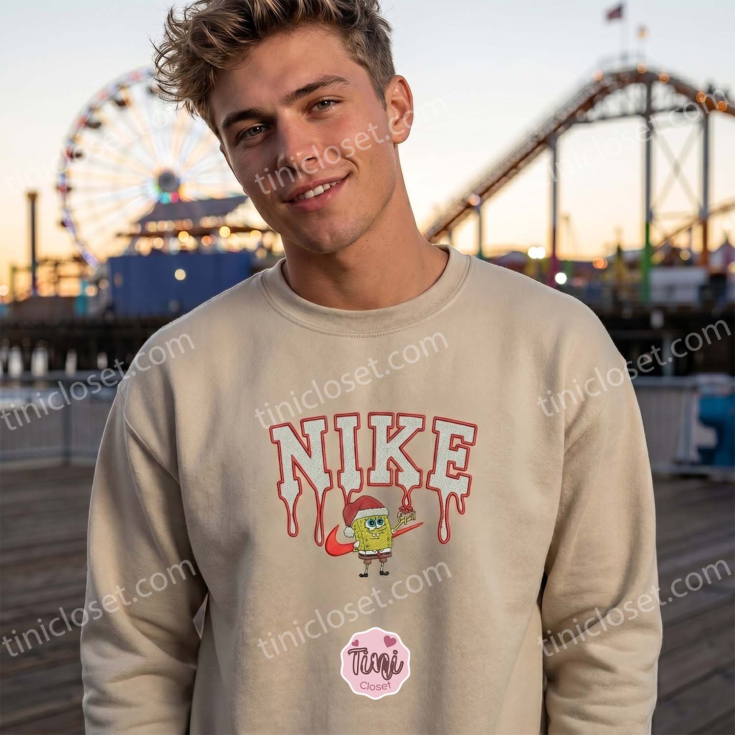 Christmas SpongeBob Embroidered Sweatshirt, Funny Holiday Cartoon Crewneck, Boyfriend Hoodie Gift