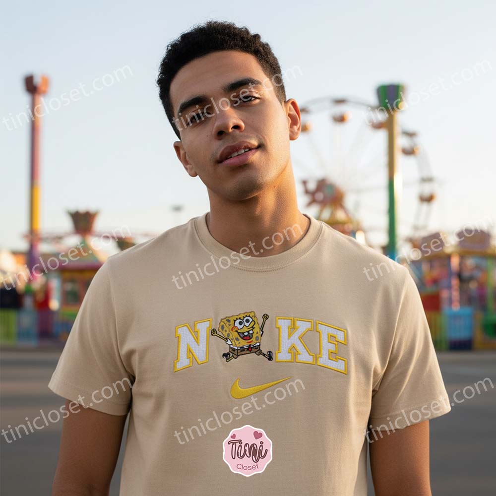 Custom SpongeBob Embroidered Sweatshirt, Fun Graphic Hoodie, Just Because Gift For Him