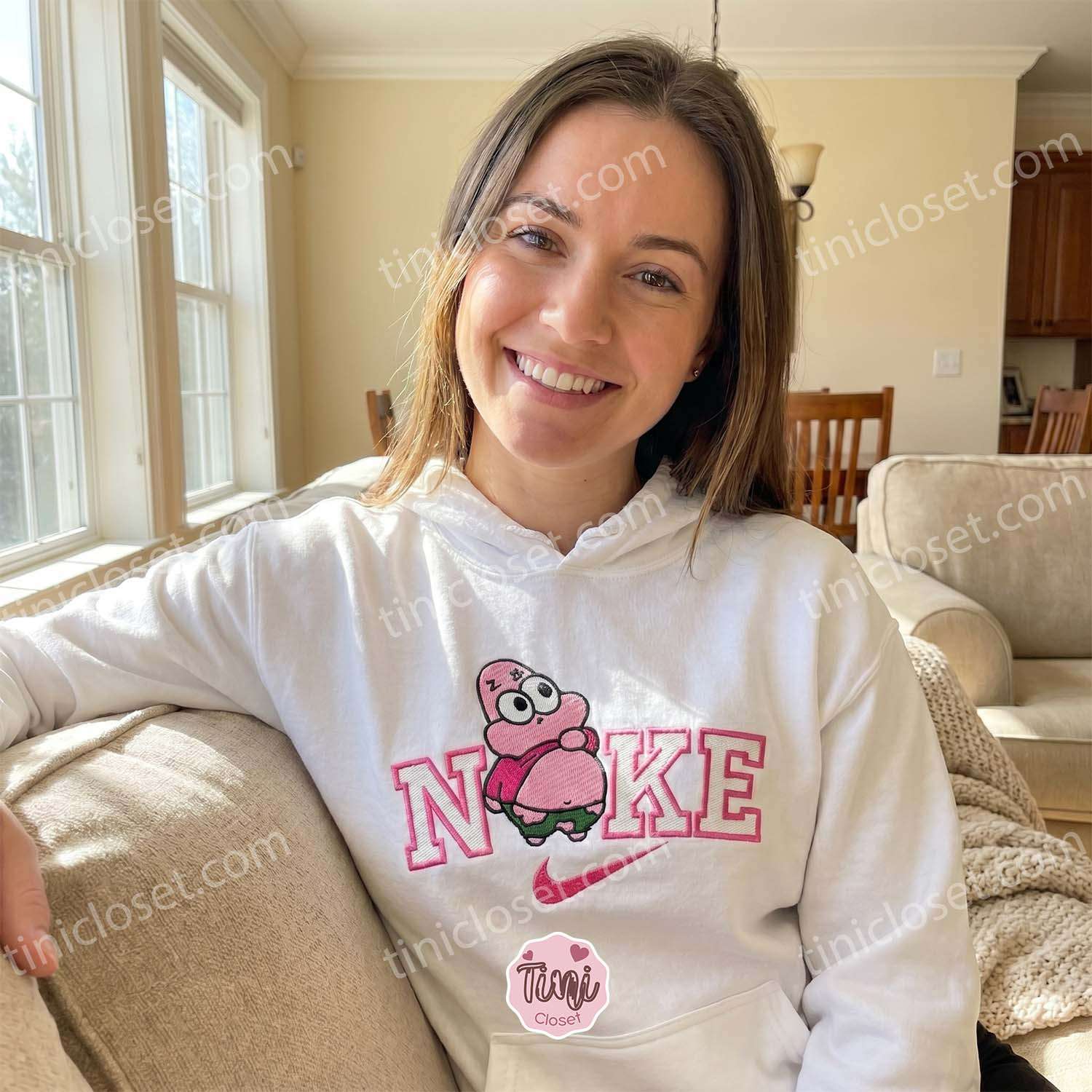 Cute Patrick Star Embroidered Hoodie, Custom Cartoon Sweatshirt, Bestie Matching Shirts