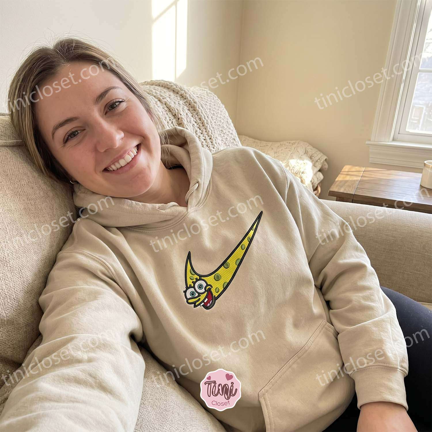 Funny SpongeBob Embroidered Sweatshirt, Cartoon Embroidered Apparel, Quirky Boyfriend Hoodie Gift