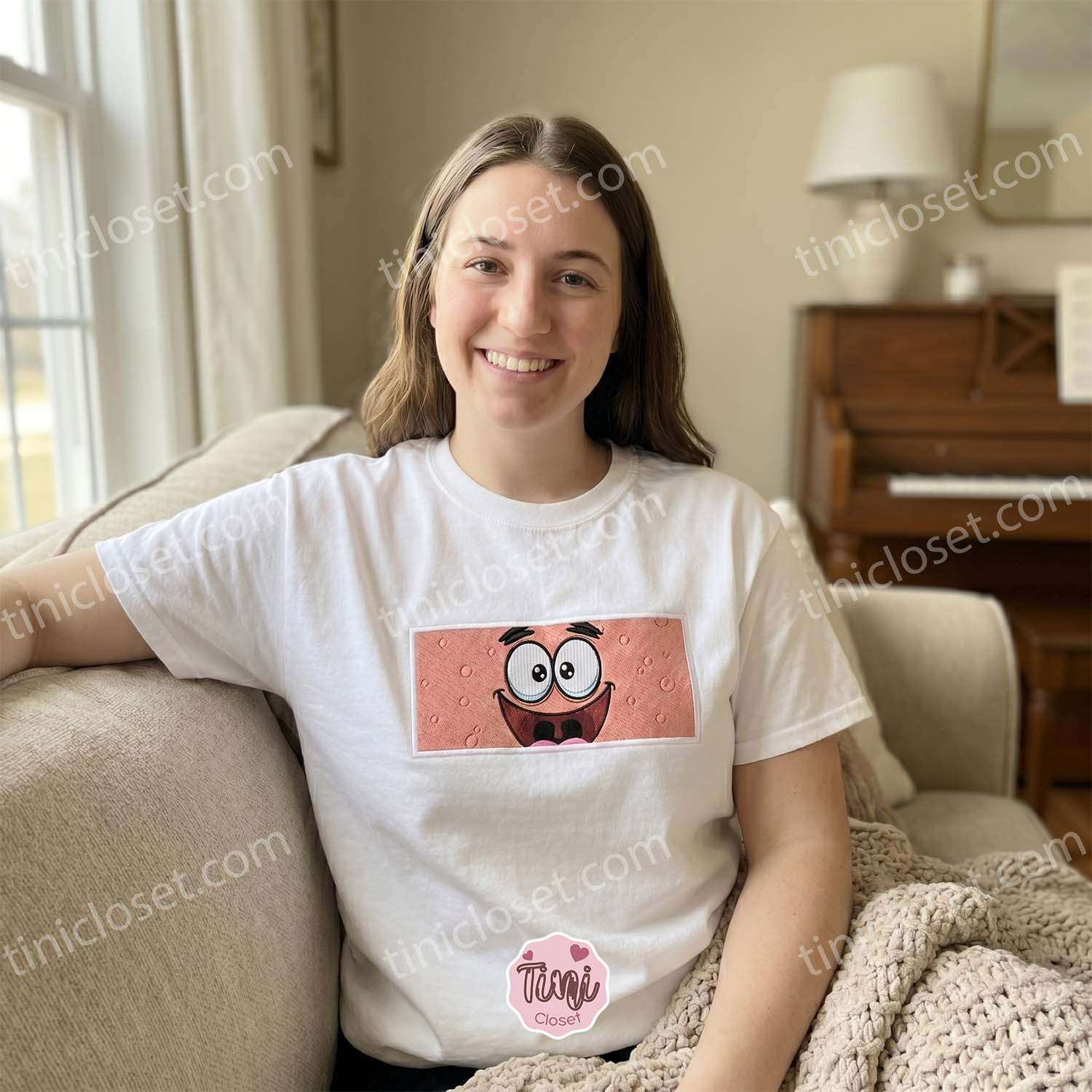 Patrick Star Face Embroidered Sweatshirt, Funny Cartoon T-shirt, Miss You Gift For Him and Her