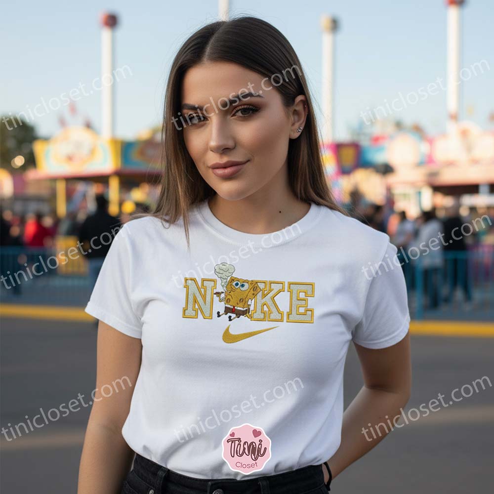 Smoking SpongeBob Embroidered Sweatshirt, Funny Cartoon Streetwear Hoodie, Bestie Matching Shirts